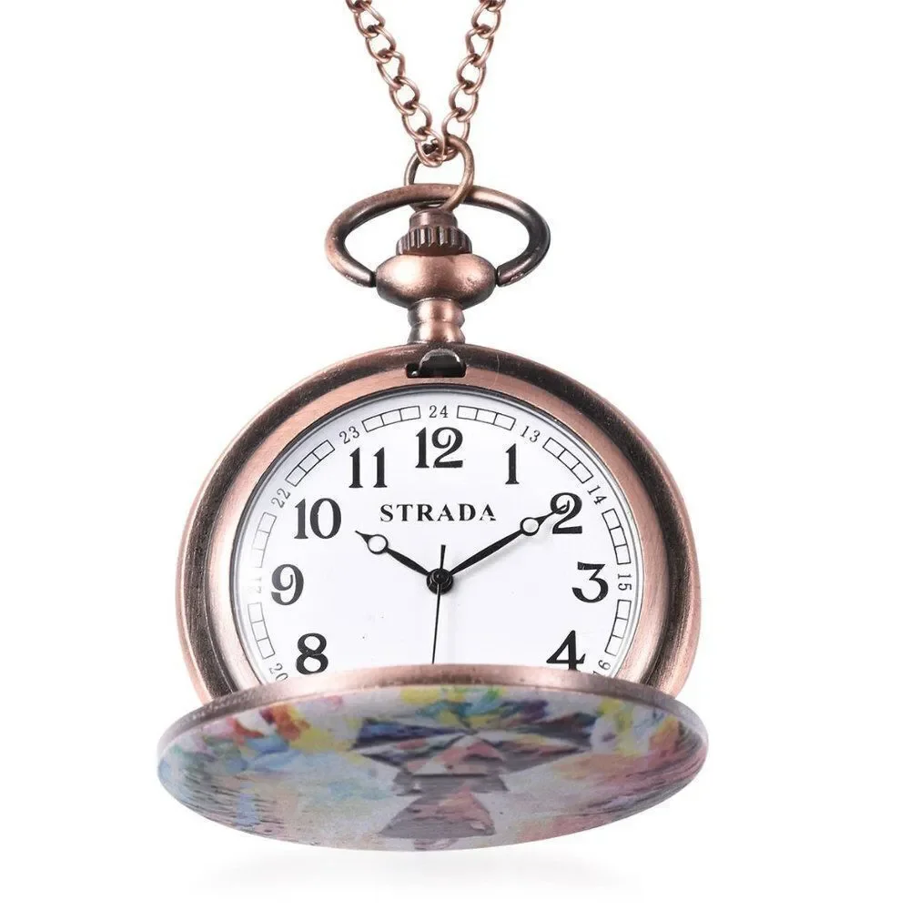 STRADA Girl Holding Umbrella Pattern Pocket Watch